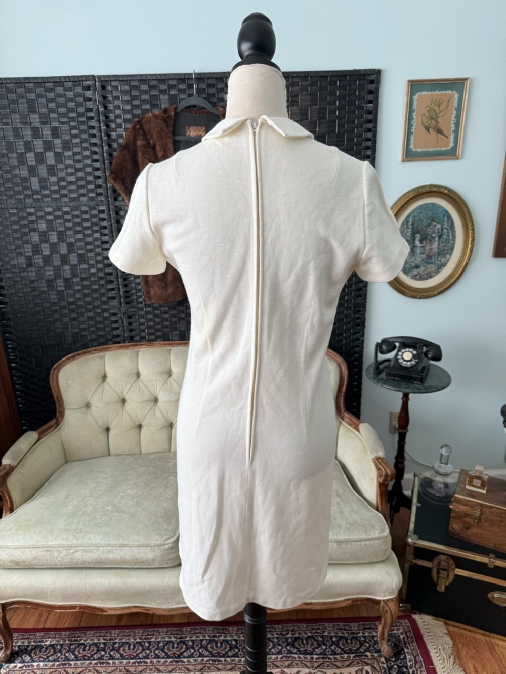 🖤 Vintage Gay Gibson Dress Lace Buttons Peter Pan Collar Mod Pin Up Fair Cond - Picture 6 of 9